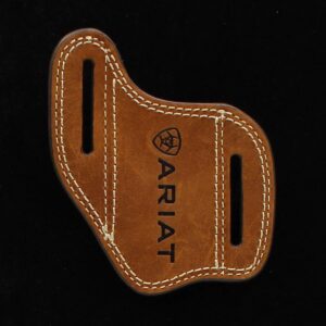 A brown leather holster with the name ariat on it.