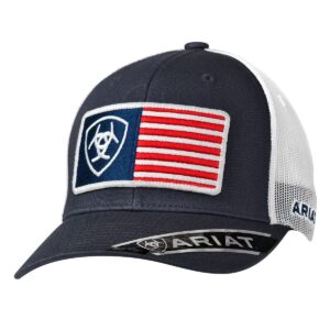 A navy blue hat with an american flag patch.
