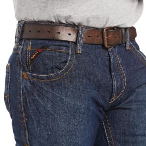 A close up of the waist and belt on a pair of jeans.