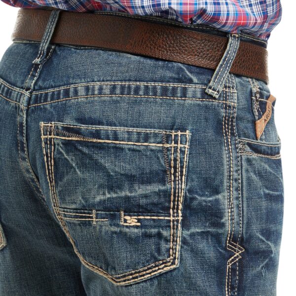 A close up of the back pocket and belt.