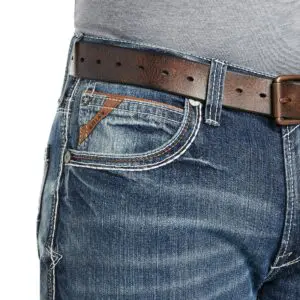 A close up of the back pocket on a pair of jeans