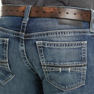 A close up of the back pocket and belt.