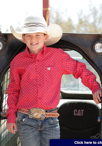 Cinch Boys Pattern Button Long Sleeve Shirt- Red