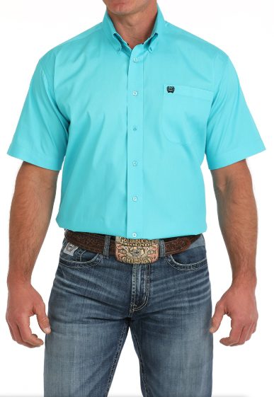Cinch Men’s Short‑Sleeve Solid Shirt- Turquoise