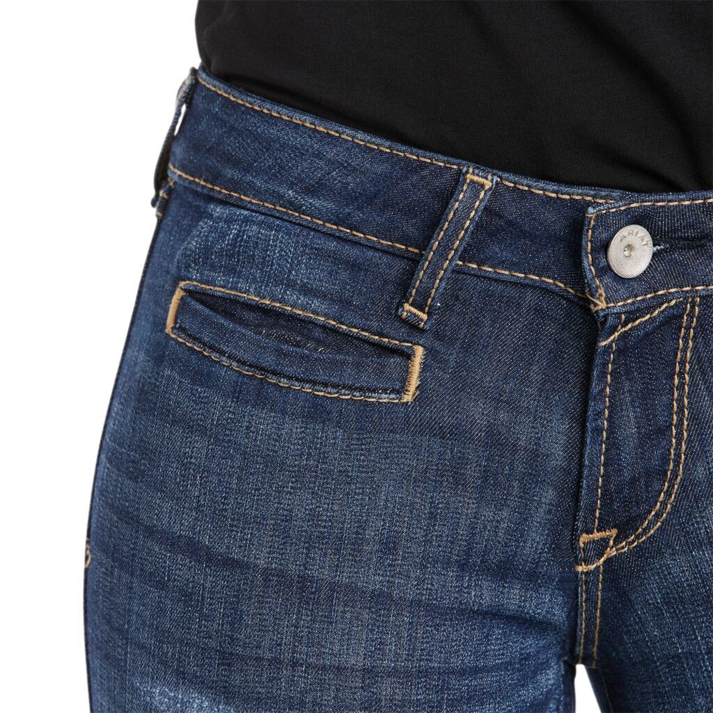 A close up of the front pocket on a pair of jeans